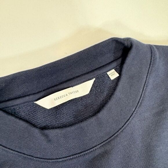 Rebecca Taylor Top Womens Medium Navy Blue Puff Long Sleeve Sweatshirt Material - Picture 3 of 8